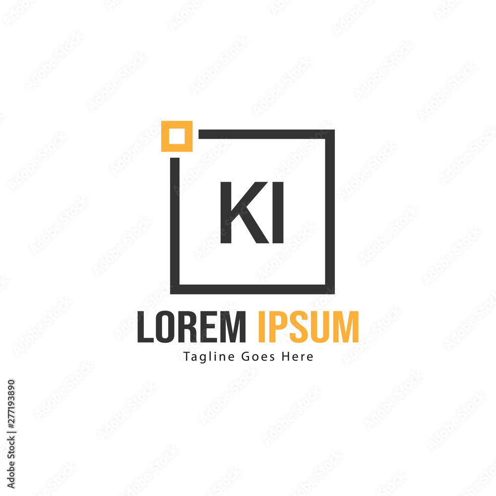 Initial KI logo template with modern frame. Minimalist KI letter logo vector illustration