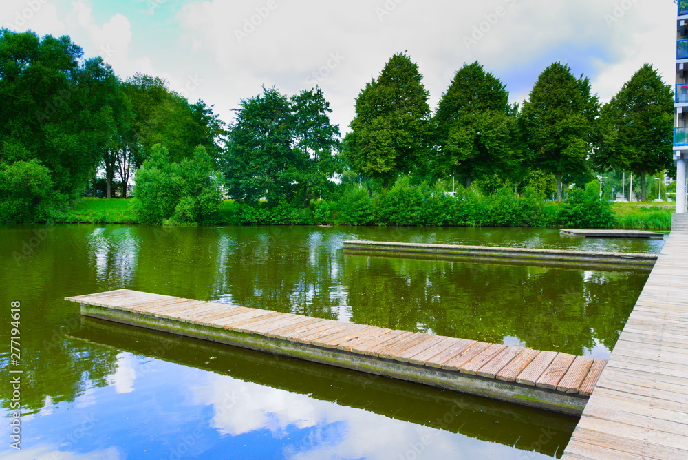 Fototapeta premium landscape shot of a river in amsterdam west