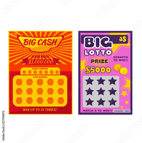 Lottery ticket vector lucky bingo card win chance lotto game jackpot ticketing set illustration lottery gaming tickets isolated on white background