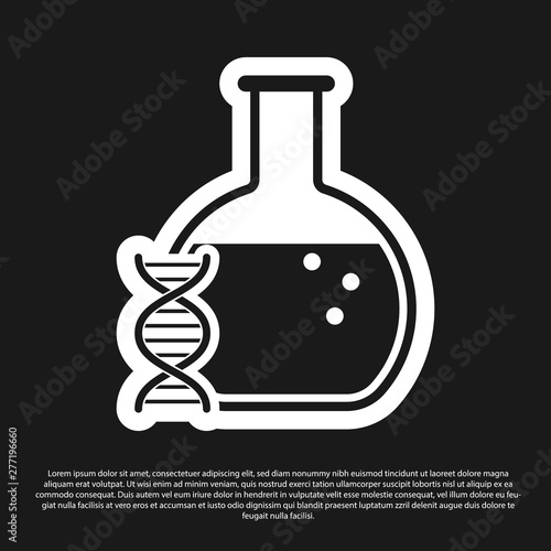 Black DNA research, search icon isolated on black background. Genetic engineering, genetics testing, cloning, paternity testing. Vector Illustration