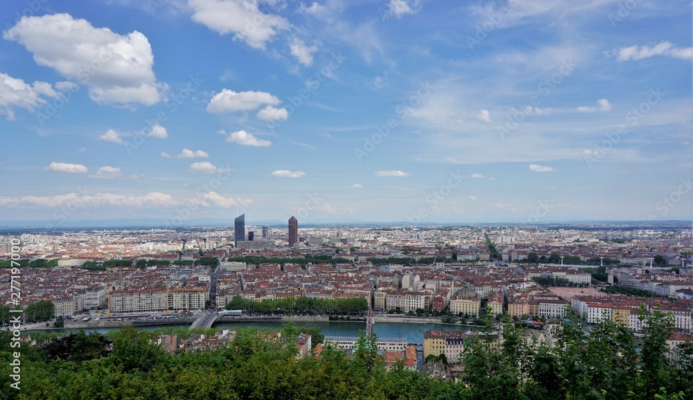 The magnificent panorama of Fourviere Hill to Lyon, France.
