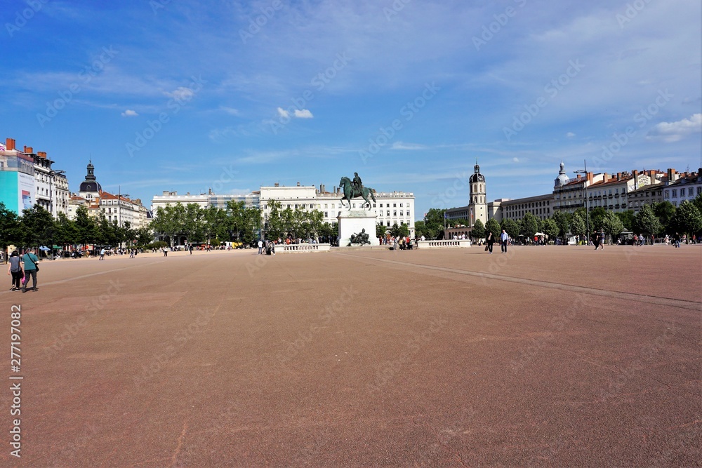 Panorama of one of the largest squares in Europe-Bellecour square, Lyon, France.
