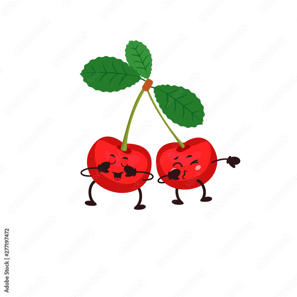 Cartoon cute kawaii cherry. Fruit in a cartoon style. Simple vector  illustration can be used for sticker, patch, phone case, poster, t-shirt,  mug and other design Stock Vector | Adobe Stock