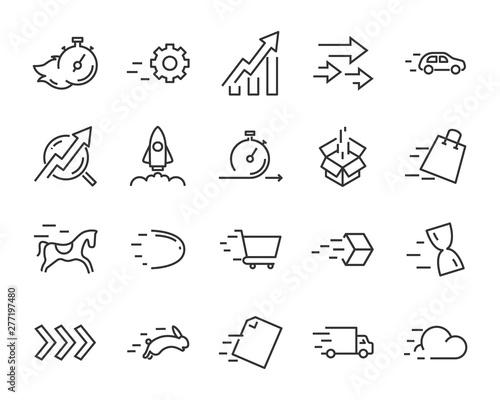 set of speed icons, such as fast, sending, accelerate, rising