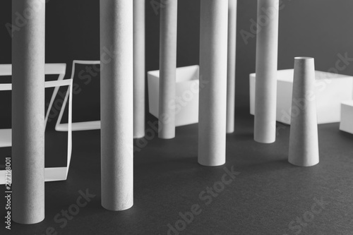 Abstract compositionn with white elements, simple geometric shapes, 3d illustration