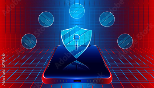luxury smart security shield protect mobile phone concept. design with plaid industry colorful background style. vector illustration eps10