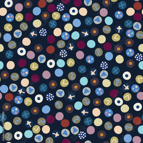 Dark geometric tiny polka dot seamless pattern. All over print vector background. Modern kids fashion style. Trendy bubbles scrapbooking paper, ball wallpaper, fun home decor. Stationery backdrop.