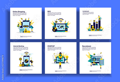 Set of modern flat design templates for Business, online shopping, seo, investment, internet banking, startup, recruitment. Easy to edit and customize. Modern Vector illustration concepts for business