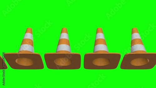 Traffic cone. Orange road sign with white stripes 3d render video available in 4k FullHD and HD render footage. Under construction concept. photo