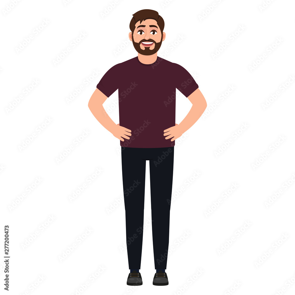 Self confident bearded guy, a man stands in a heroic pose, cartoon character vector illustration Self confident bearded guy, a man stands in a heroic pose, cartoon character vector illustration