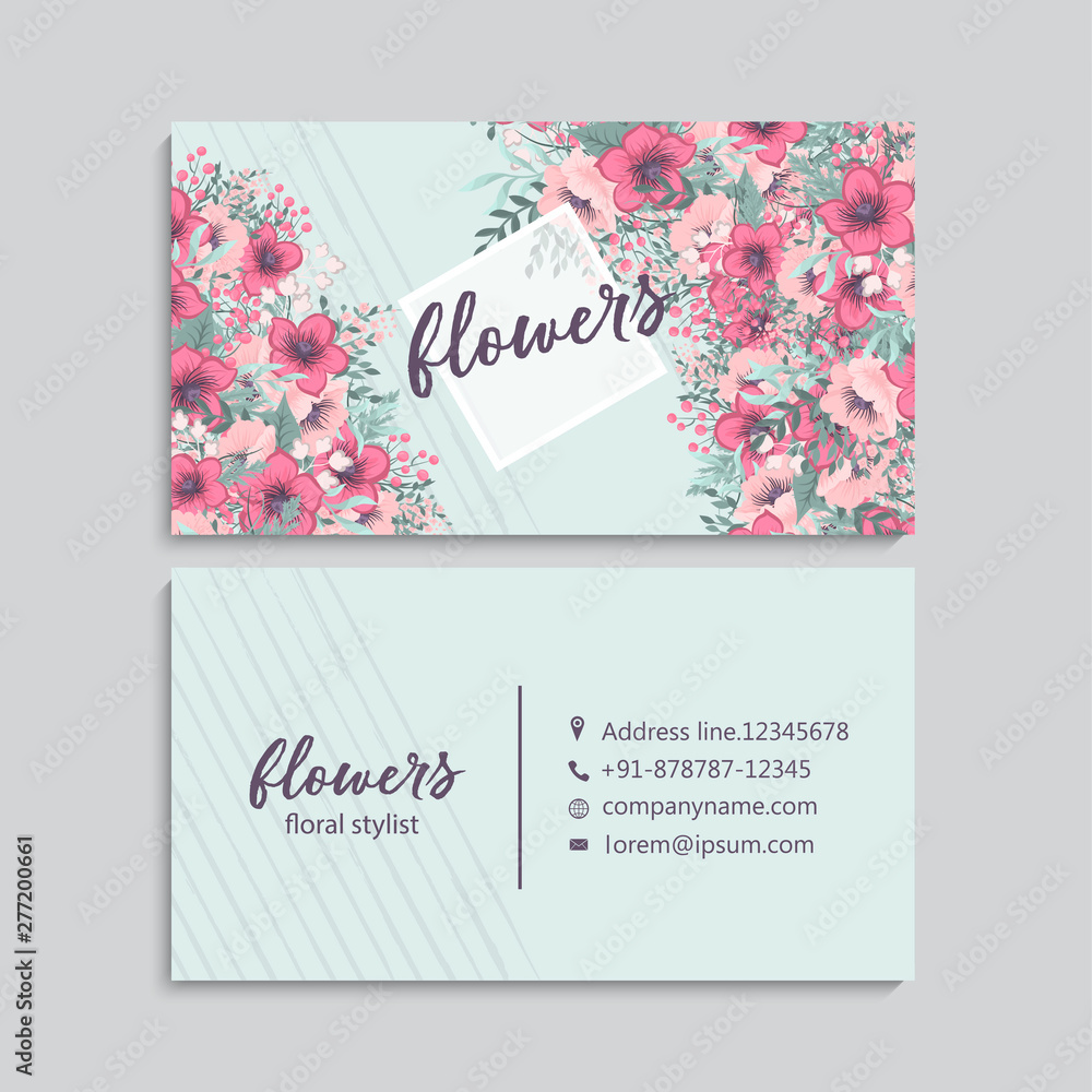 Business card with beautiful flowers. Template Business card with beautiful flowers. Template