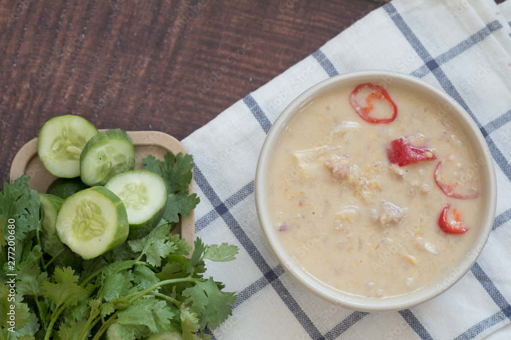 Herbed soya beans with minced pork in coconut Herbed soya beans with minced pork in coconut