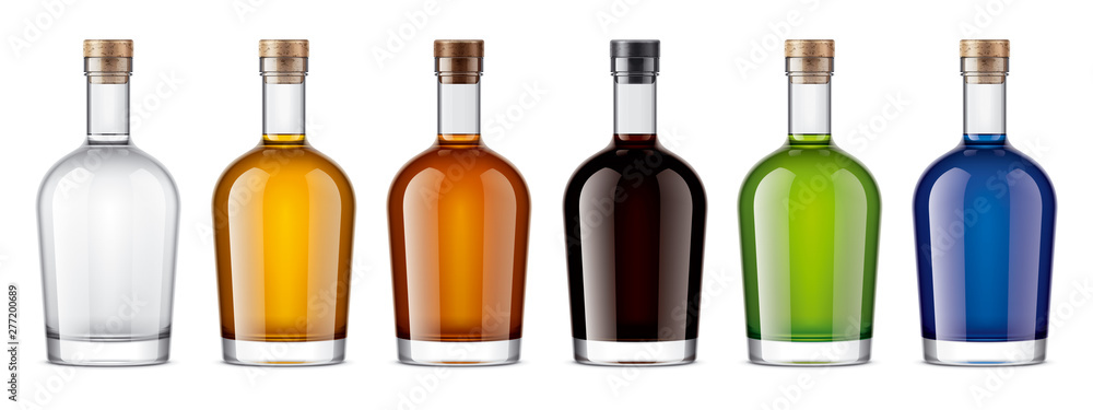 Glass bottles mockup. With cork version Glass bottles mockup. With cork version