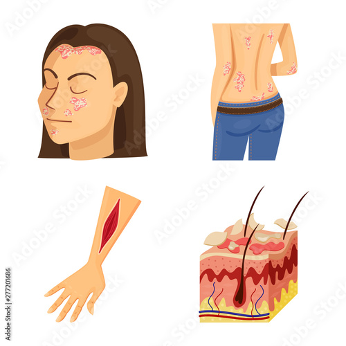 Isolated object of pain and dermatology sign. Set of pain and healthcare stock vector illustration.