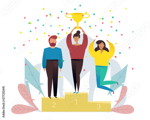 Win concept with characters. Winner business and achievement concept. Business success.