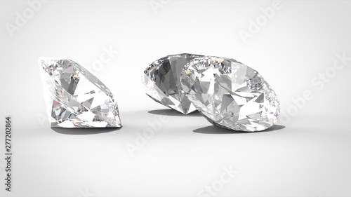 Luxury diamonds on whte backgrounds - depth of field. 3D rendering model. Isolated white background