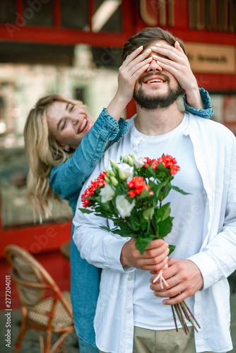 Woman having fun with her boyfriend outdoors © Yakobchuk Olena