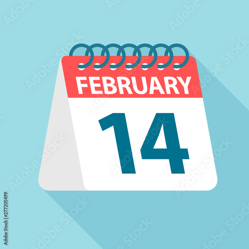 February 14 - Calendar Icon. Vector illustration of one day of month. Calendar Template