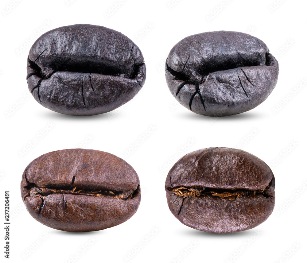 set of roasted coffee beans isolated in white background set of roasted coffee beans isolated in white background