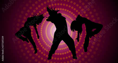 Silhouettes of dancing girls.Silhouettes of dancing girls strong background in disco style