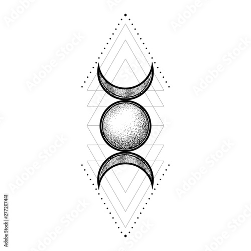 Sacred geometry symbol including moon, sun. Modern esoteric decorative element.