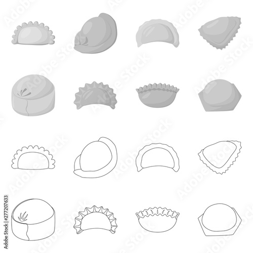 Vector illustration of products and cooking symbol. Set of products and appetizer vector icon for stock.