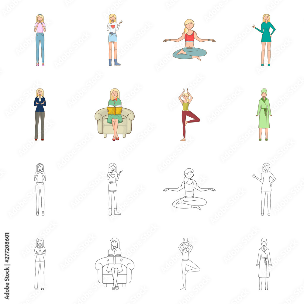 Vector illustration of posture and mood logo. Set of posture and female stock symbol for web. Vector illustration of posture and mood logo. Set of posture and female stock symbol for web.