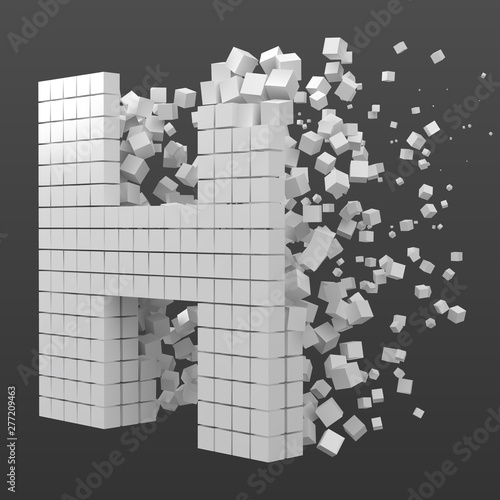 letter H shaped data block. version with white cubes. 3d pixel style vector illustration.