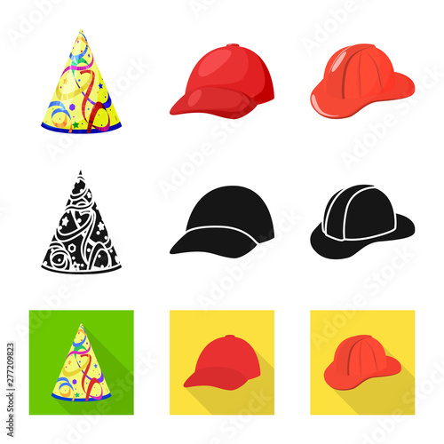 Vector illustration of clothing and cap sign. Collection of clothing and beret stock symbol for web.