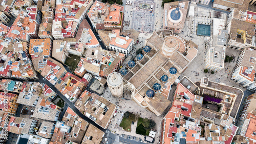Aerial View Of Valencia City In Spain. Beautiful historic city with architecture. Drone Photography. 