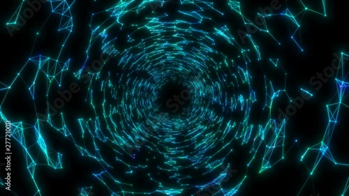 Fantastic Dark Tunnel. The formation of the star of the particles. Way through the digital network loop.