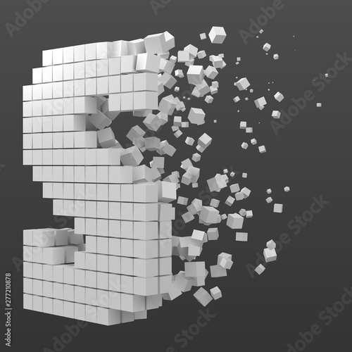 letter S shaped data block. version with white cubes. 3d pixel style vector illustration.