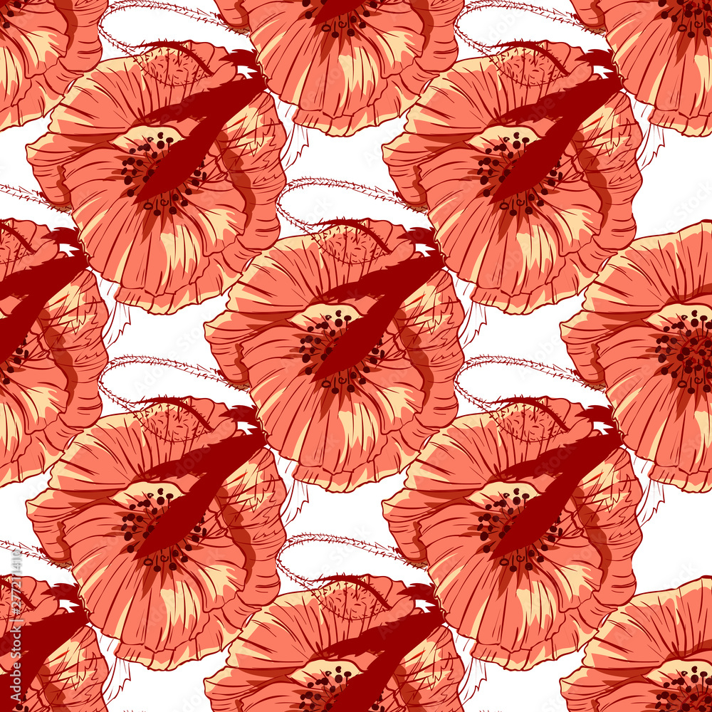 Obraz premium Wildflowers pattern handcrafted artsy poppy surface design