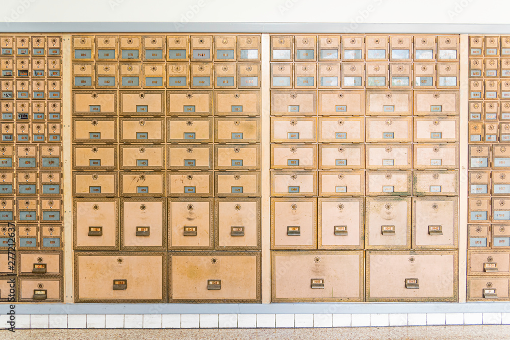Mid-Century Design Brass Post Office Mailboxes Mid-Century Design Brass Post Office Mailboxes