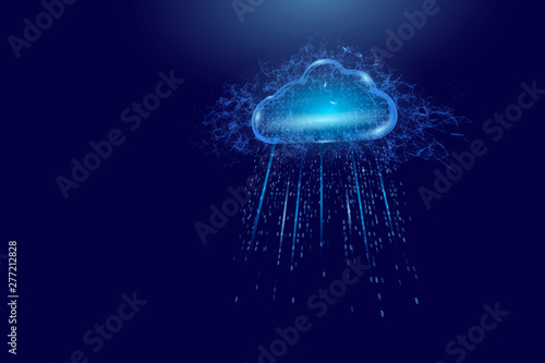 binary code as rain from cloud, Plex technology from particles. The concept of cloud storage and digital data flow.