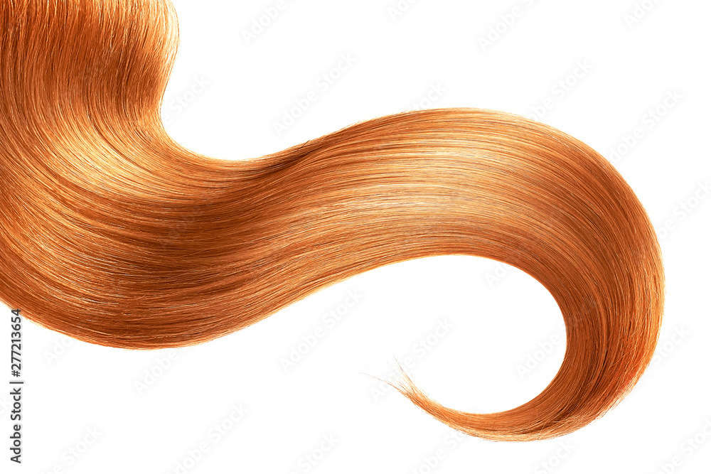 Red hair isolated on white background. Long ponytail. Red hair isolated on white background. Long ponytail.