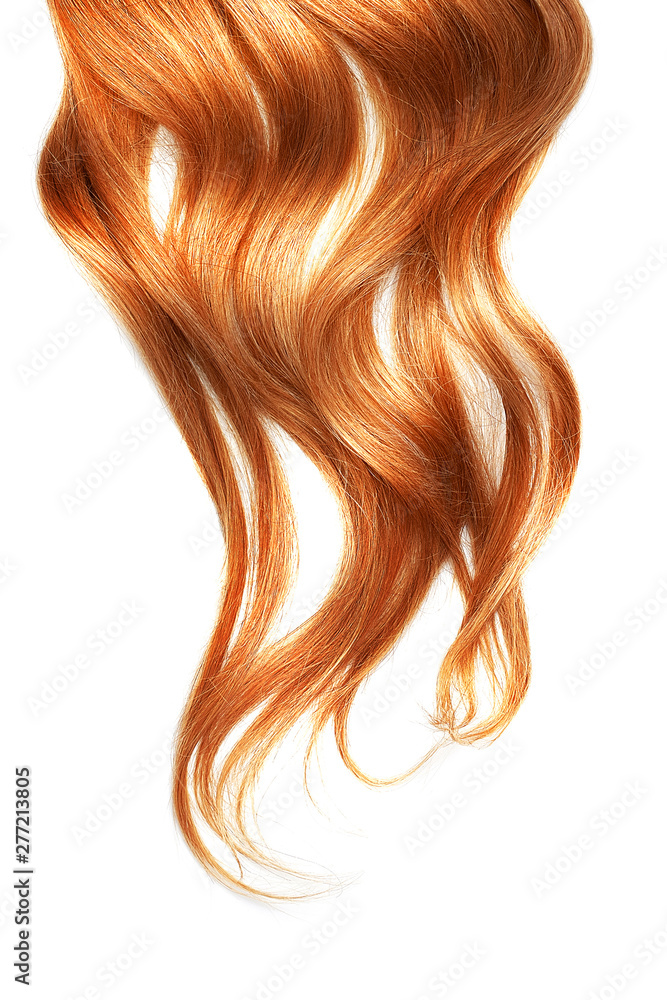 Red wavy hair isolated on white background