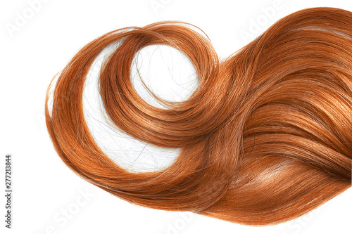 Red wavy hair isolated on white background