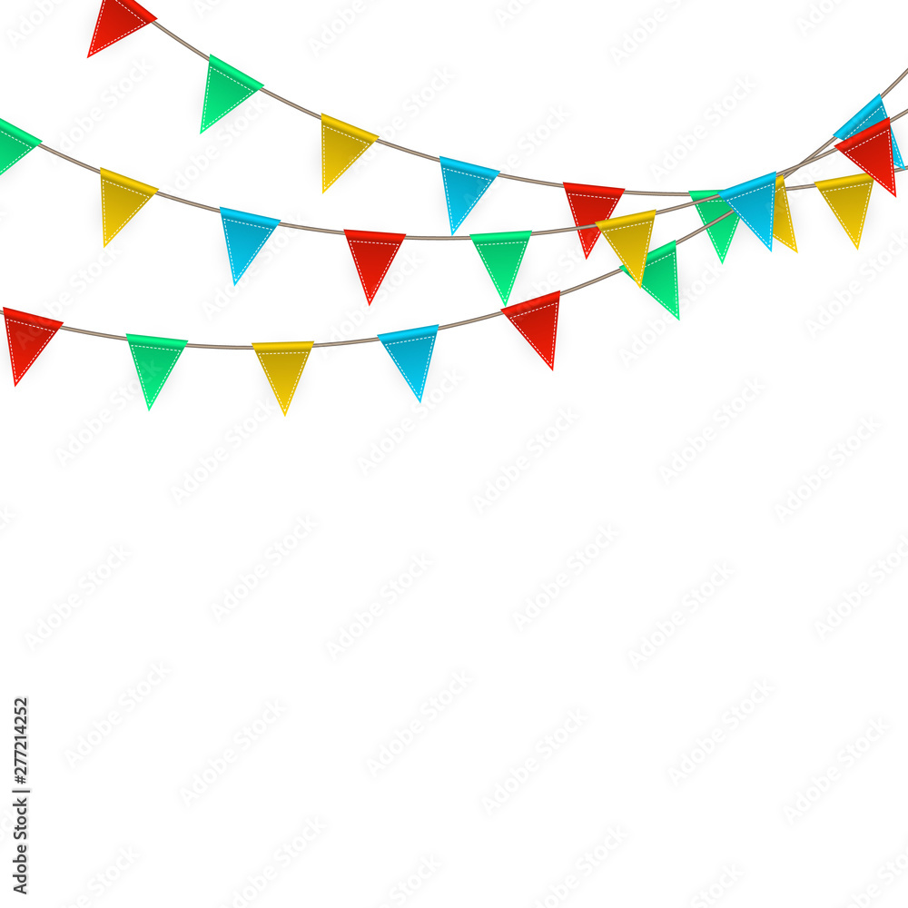 Obraz premium Celebration carnival. Party background with flags. Luxury greeting card. Vector illustration