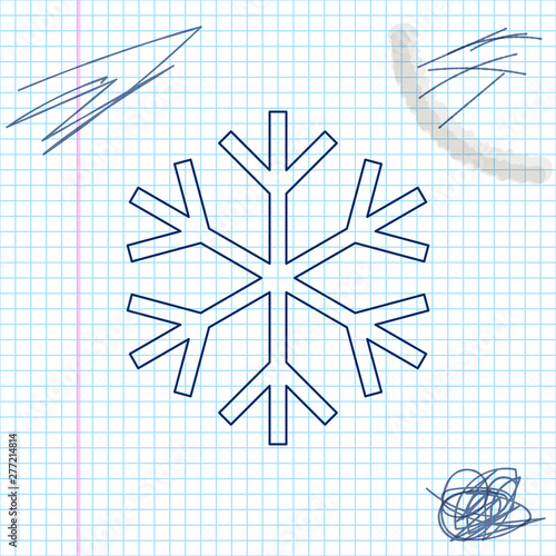 Snowflake line sketch icon isolated on white background. Vector Illustration