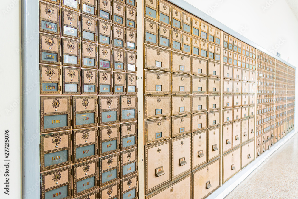 Mid-Century Design Brass Post Office Mailboxes