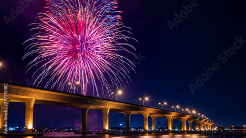 Photo taken overlooking the Roosevelt bridge on 4th of July in Stuart, Florida photo