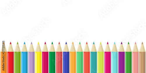 vector border of multicolored pencils for school isolated on white background with space for your text