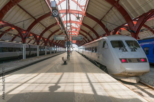 Train station, platform, train idling 