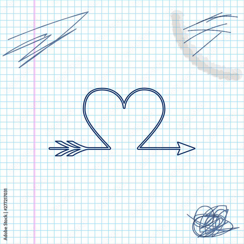 Cupid arrow heart, Valentines Day cards line sketch icon isolated on white background. Vector Illustration