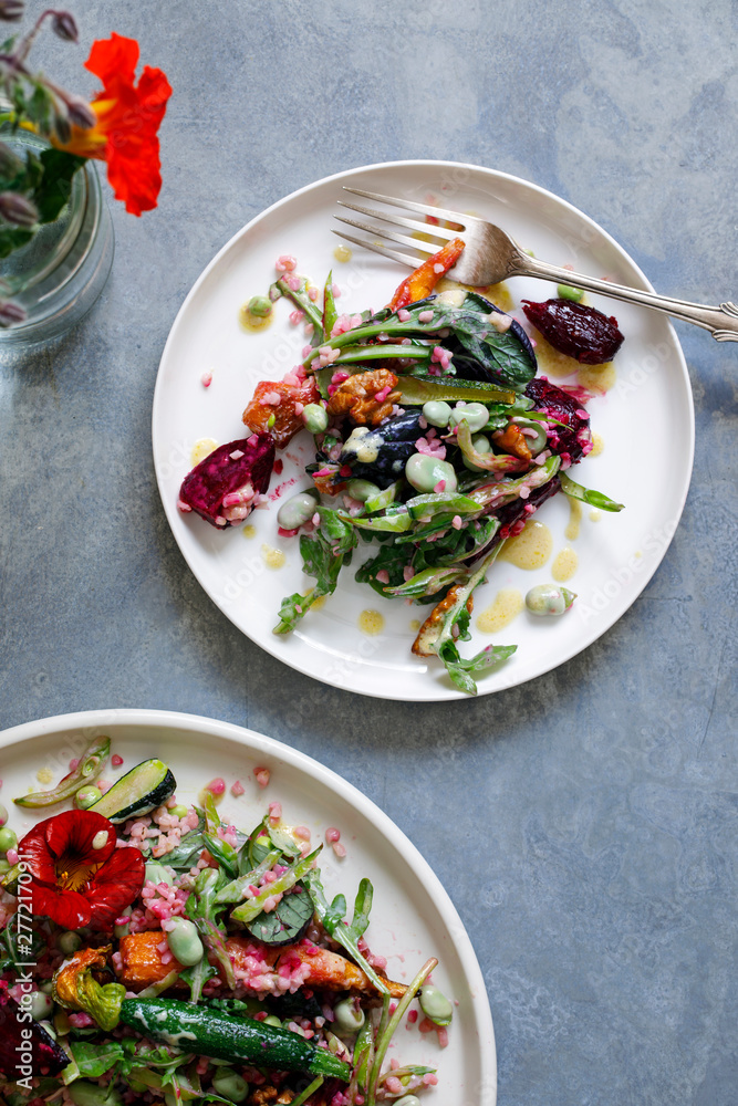 Bulgur wheat salad with roast beetroots, carrots, zucchini and green peas Bulgur wheat salad with roast beetroots, carrots, zucchini and green peas