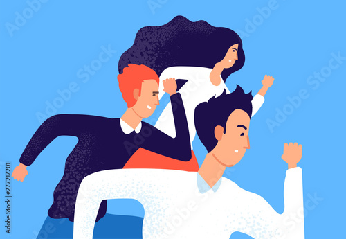 Running business team. Professional corporate competition, opponent workers run to success. Employees in race. Rivalry vector concept. Illustration of team run, businesswoman man race, people teamwork