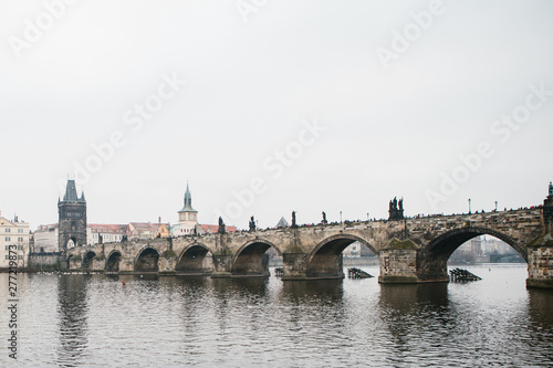 Beautiful view of the urban architecture in Prague in the Czech Republic. The Charles Bridge.