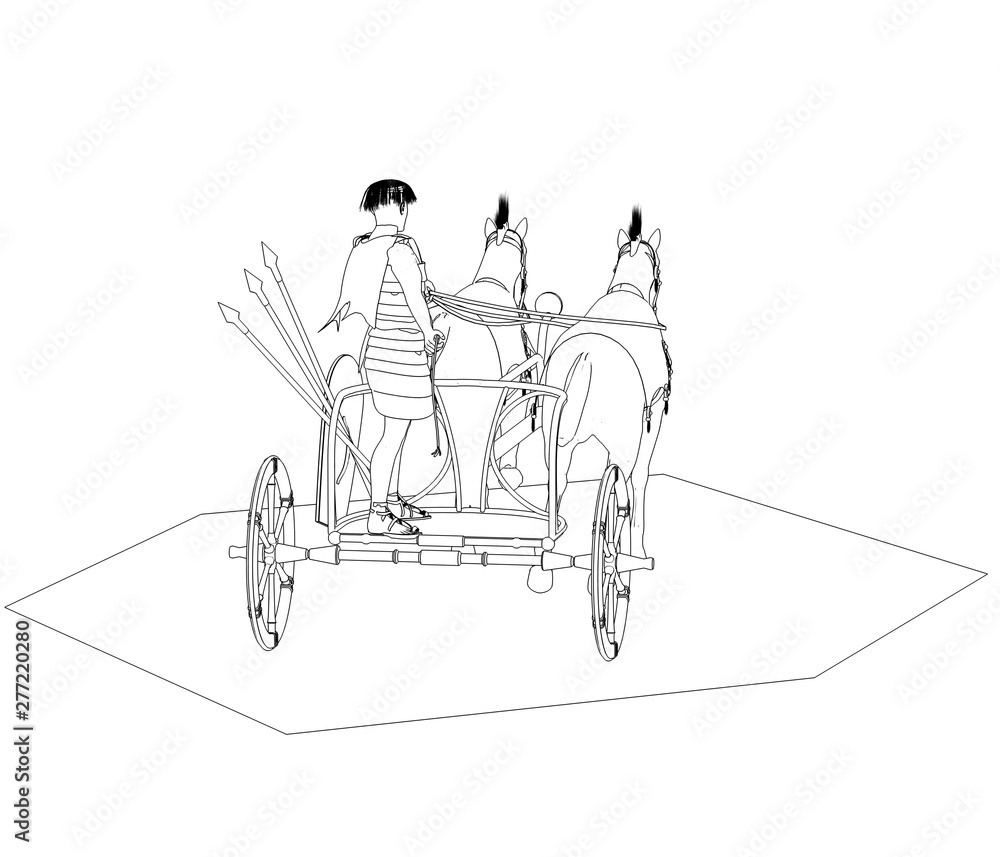 persian chariot, contour visualization, 3D illustration, sketch, outline persian chariot, contour visualization, 3D illustration, sketch, outline