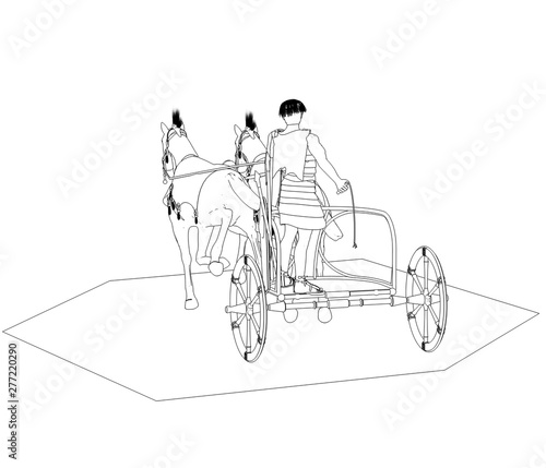 persian chariot  contour visualization  3D illustration  sketch  outline